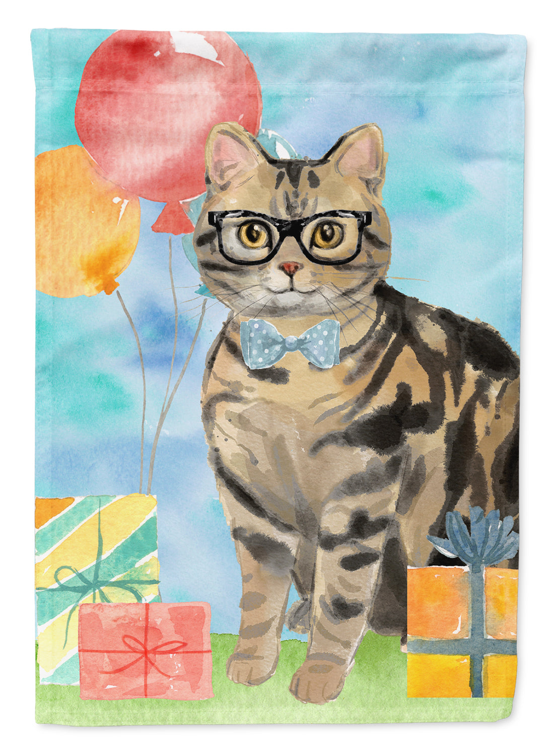 American Shorthair Brown Tabby Happy Birthday Flag Garden Size CK3163GF