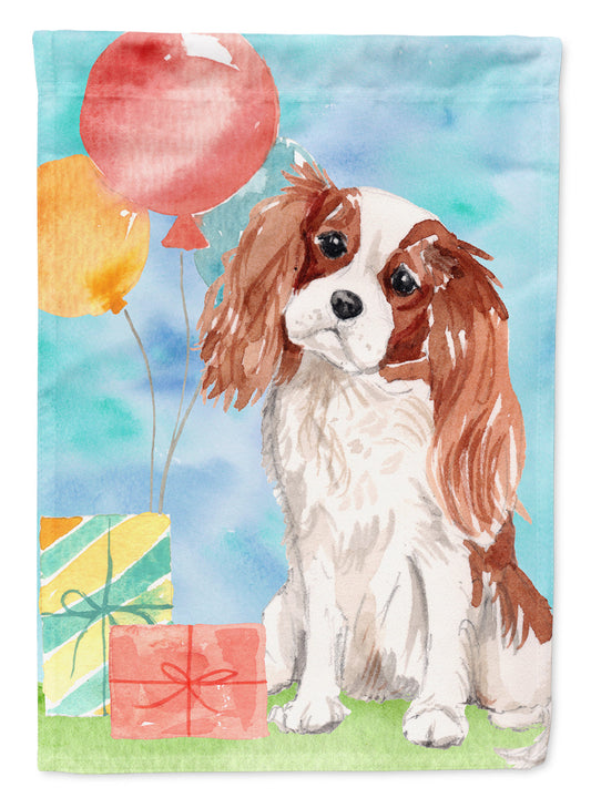 Happy Birthday Blenheim Cavalier Spaniel Garden Flag - Outdoor Decorative Yard Flag CK3227GF