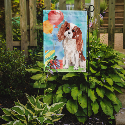 Happy Birthday Blenheim Cavalier Spaniel Garden Flag - Outdoor Decorative Yard Flag CK3227GF