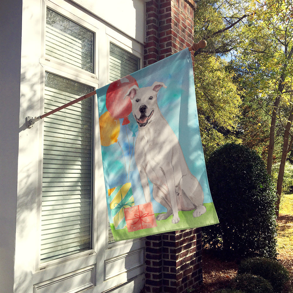 Happy Birthday White Staffordshire Bull Terrier Flag Canvas House Size CK3230CHF