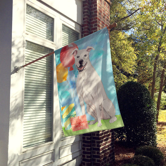 Happy Birthday White Staffordshire Bull Terrier Flag Canvas House Size CK3230CHF