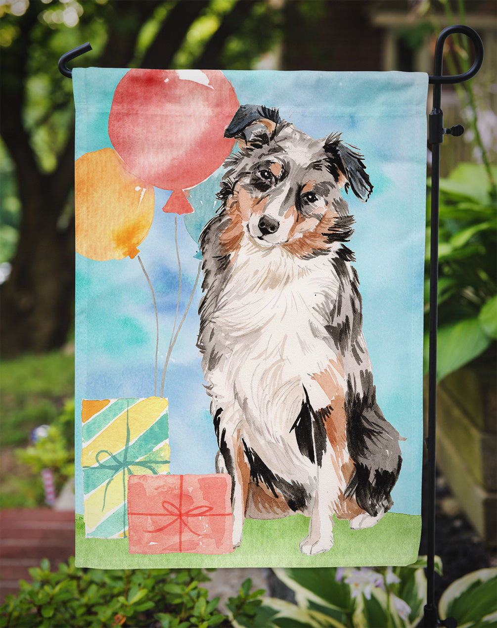Happy Birthday Australian Shepherd Garden Flag - Outdoor Decorative Yard Flag CK3231GF