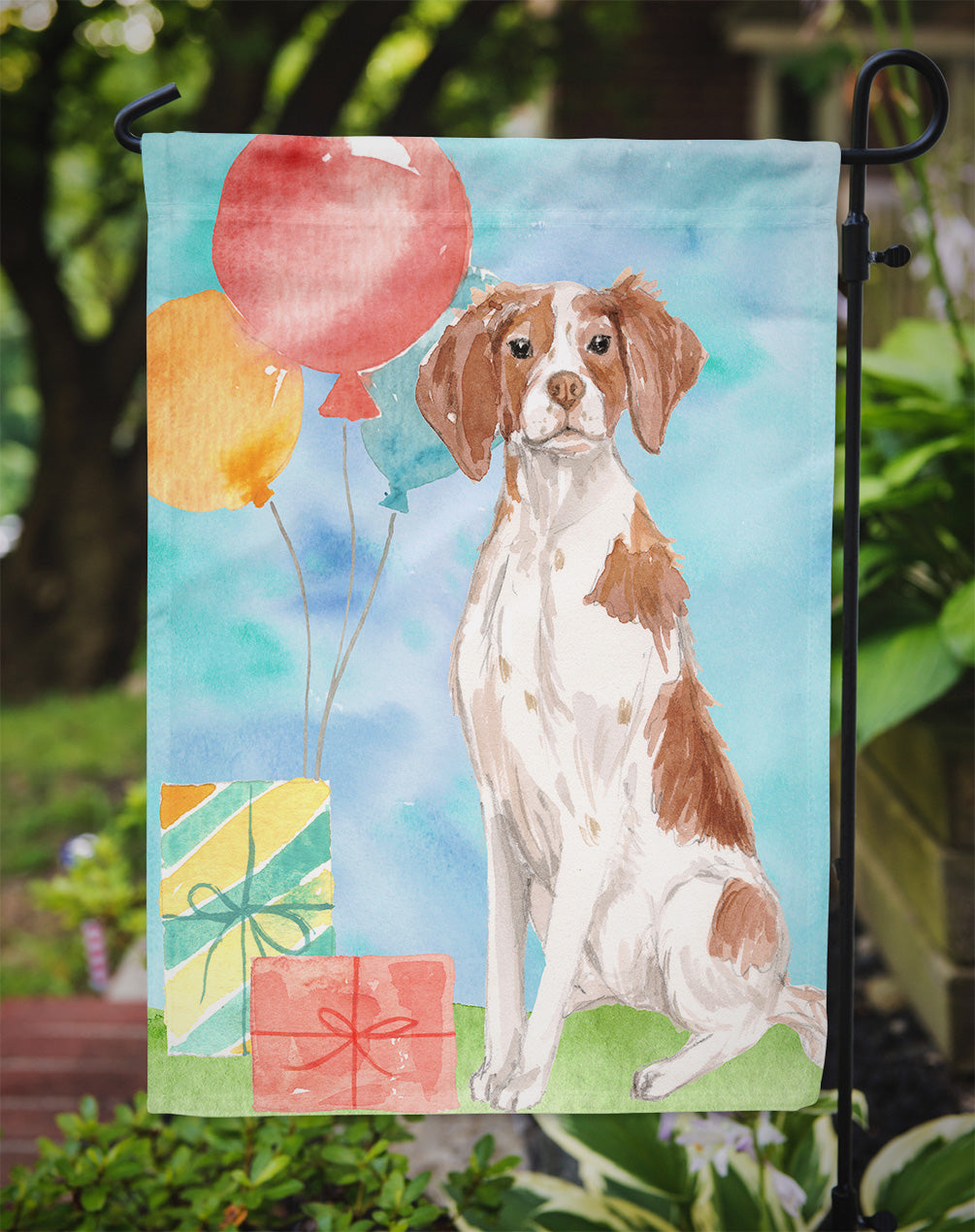 Happy Birthday Brittany Spaniel Garden Flag - Outdoor Decorative Yard Flag CK3233GF