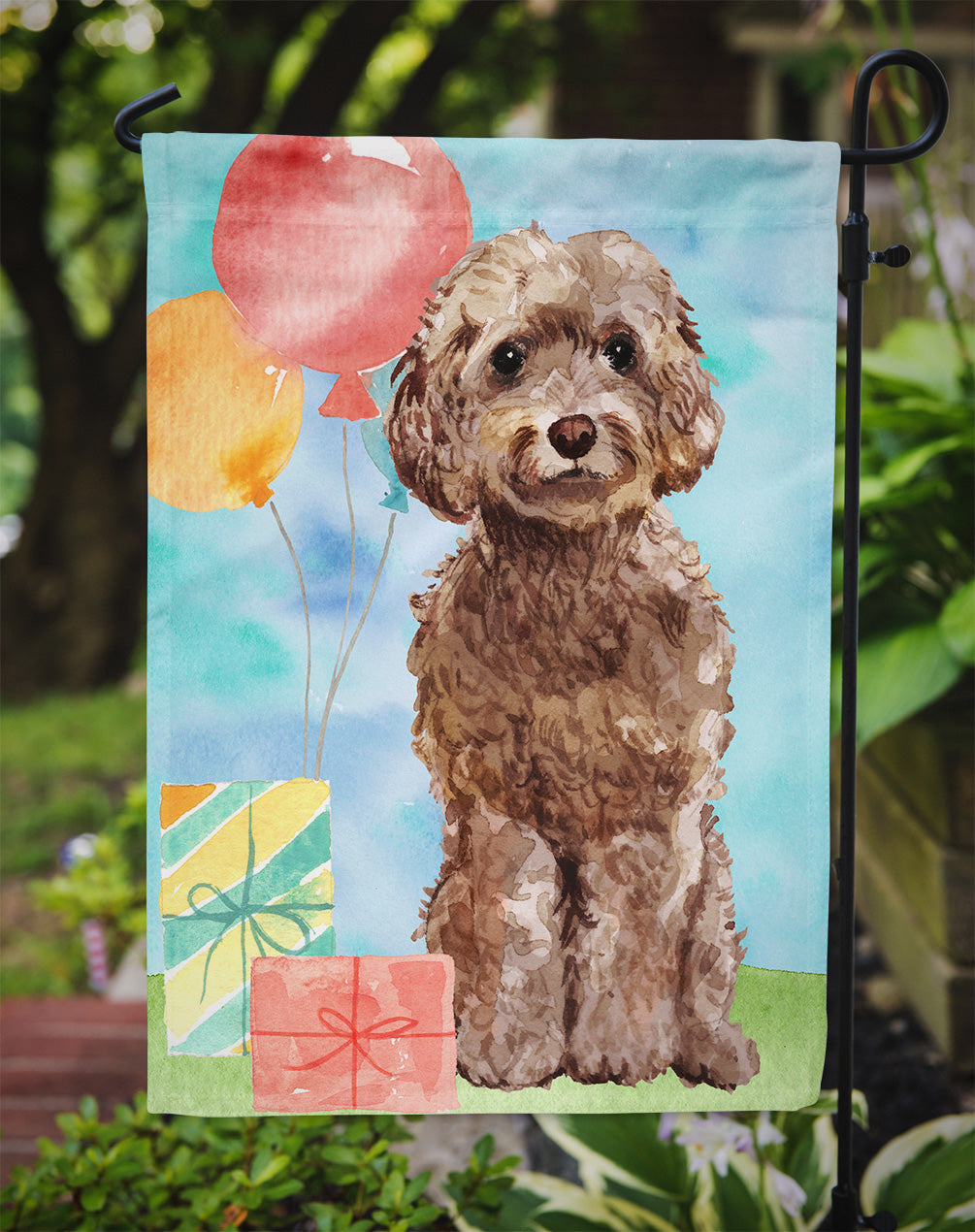 Happy Birthday Brown Cockapoo Garden Flag - Outdoor Decorative Yard Flag CK3243GF