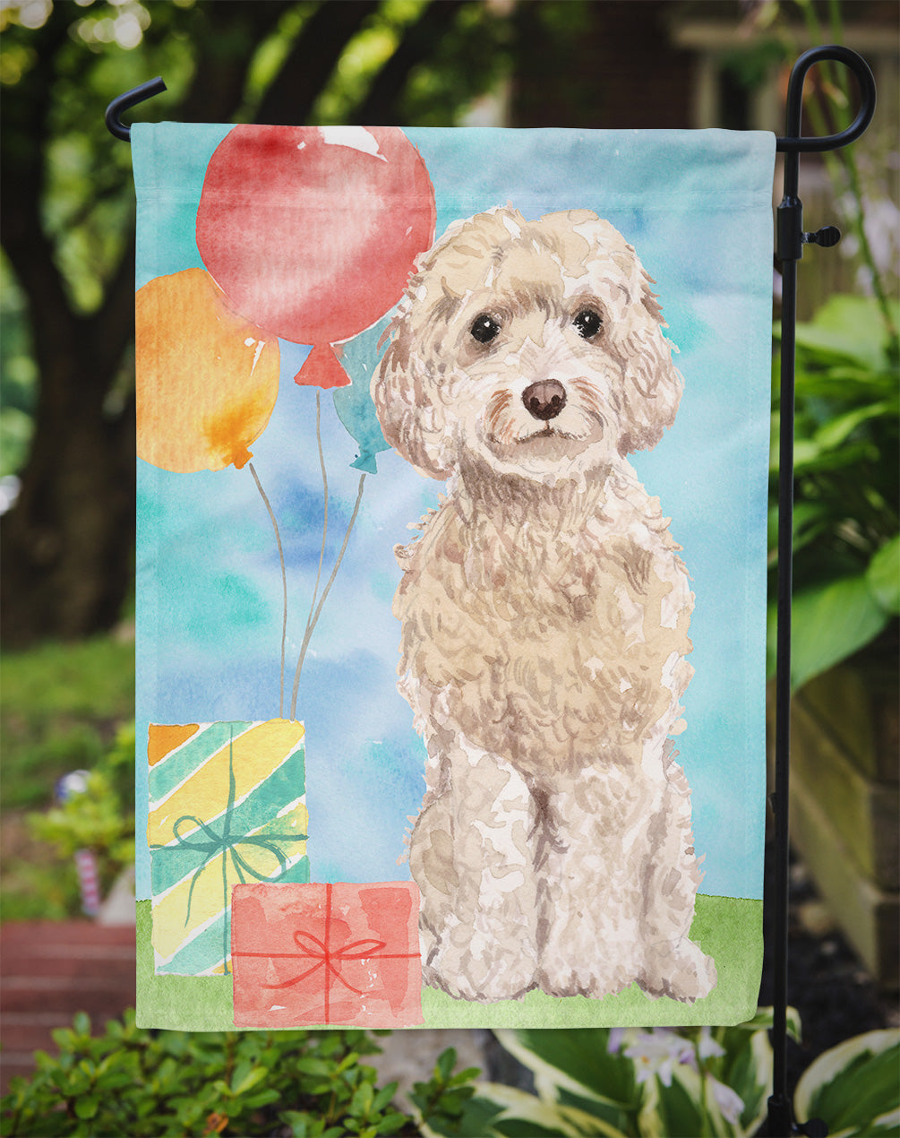 Happy Birthday Champagne Cockapoo Garden Flag - Outdoor Decorative Yard Flag CK3244GF