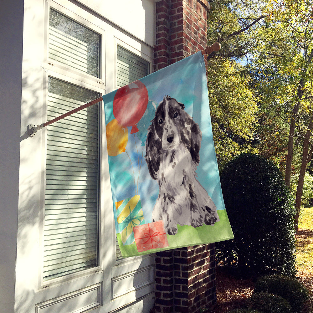 Happy Birthday Black Parti Cocker Spaniel Flag Canvas House Size CK3247CHF