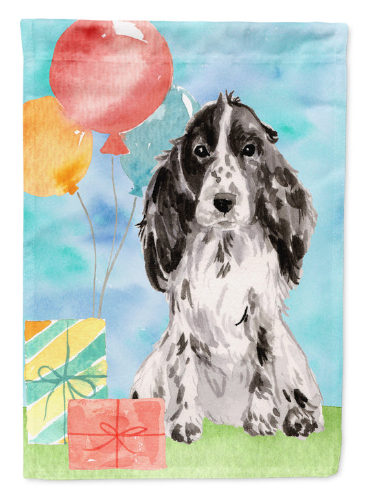 Happy Birthday Black Parti Cocker Spaniel Garden Flag - Outdoor Decorative Yard Flag CK3247GF