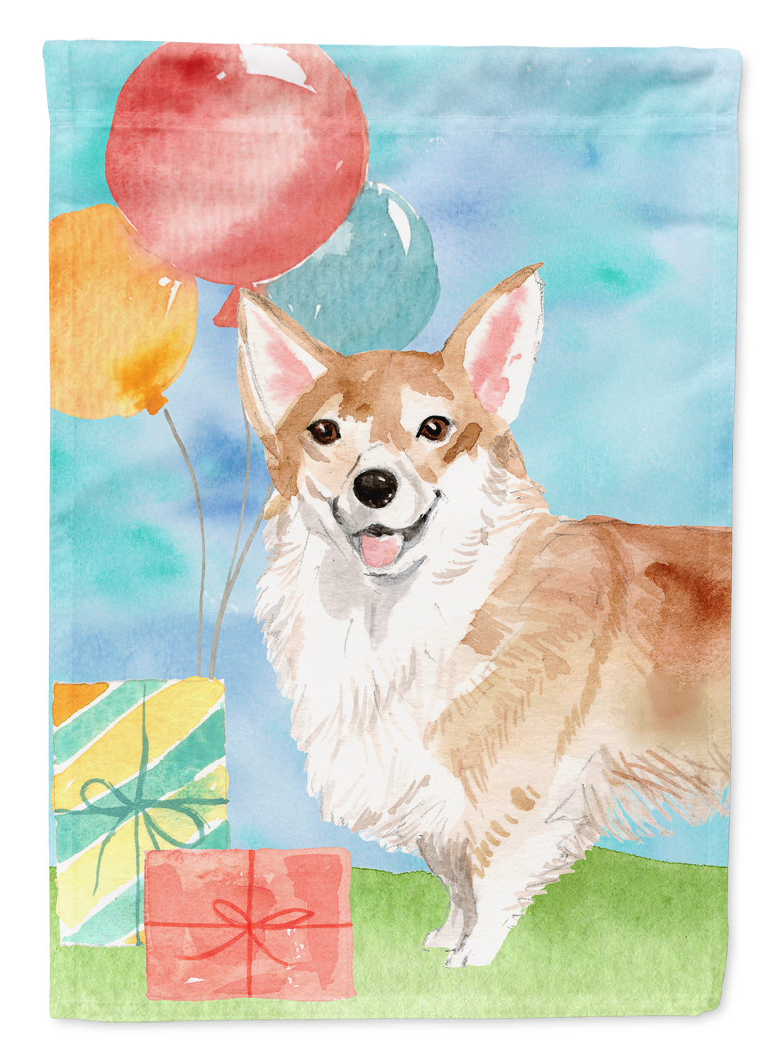 Happy Birthday Corgi Flag Canvas House Size CK3248CHF