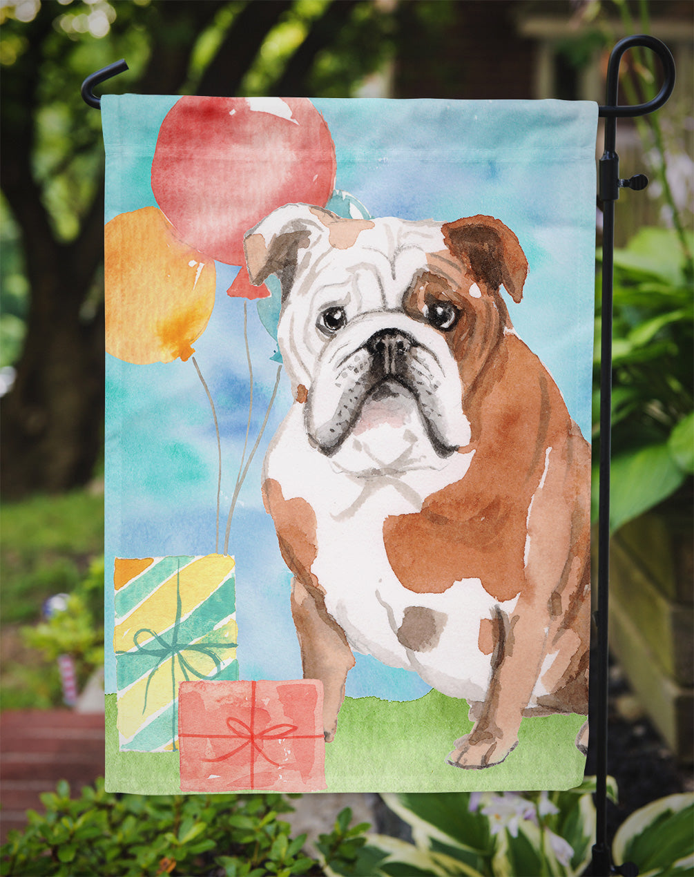 Happy Birthday English Bulldog Garden Flag - Outdoor Decorative Yard Flag CK3250GF