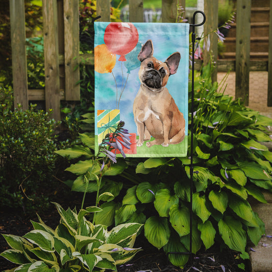 Happy Birthday Fawn French Bulldog Garden Flag - Outdoor Decorative Yard Flag CK3251GF