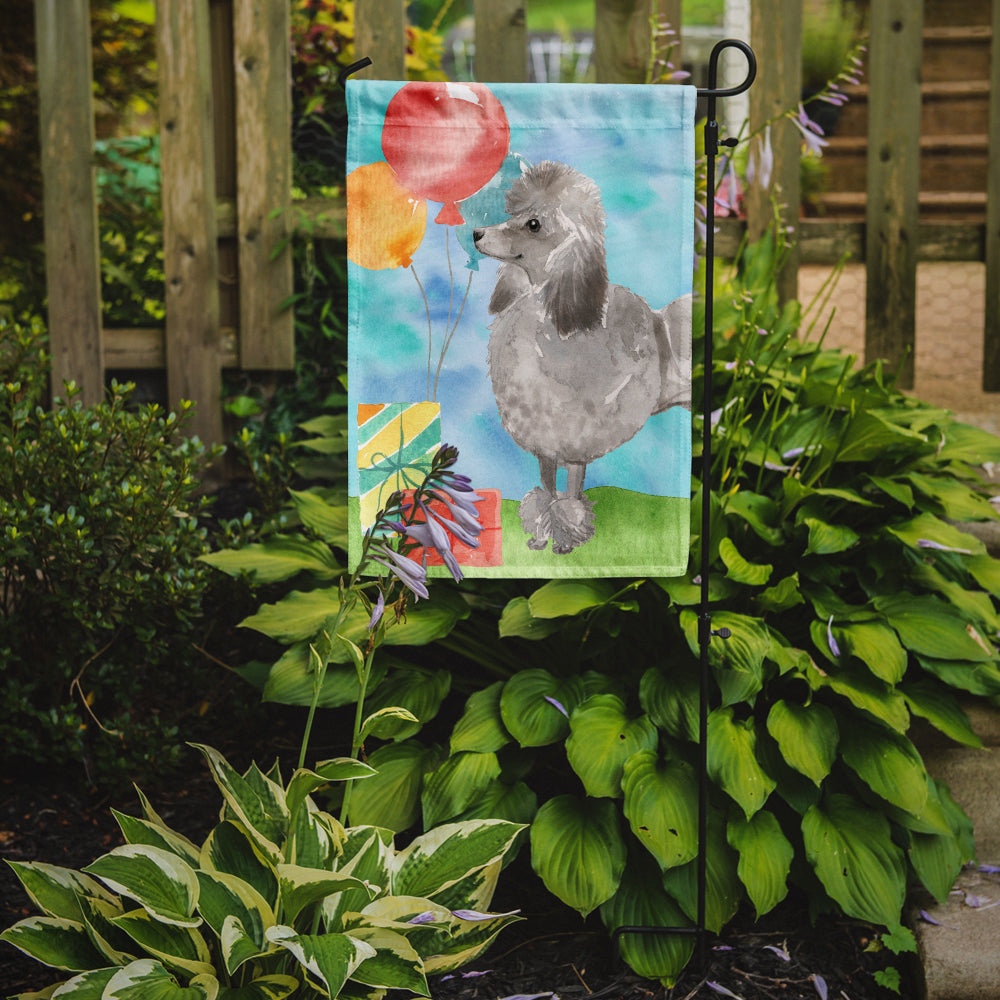 Happy Birthday Silver Poodle Garden Flag - Outdoor Decorative Yard Flag CK3254GF