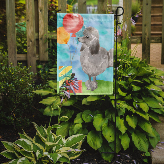 Happy Birthday Silver Poodle Garden Flag - Outdoor Decorative Yard Flag CK3254GF