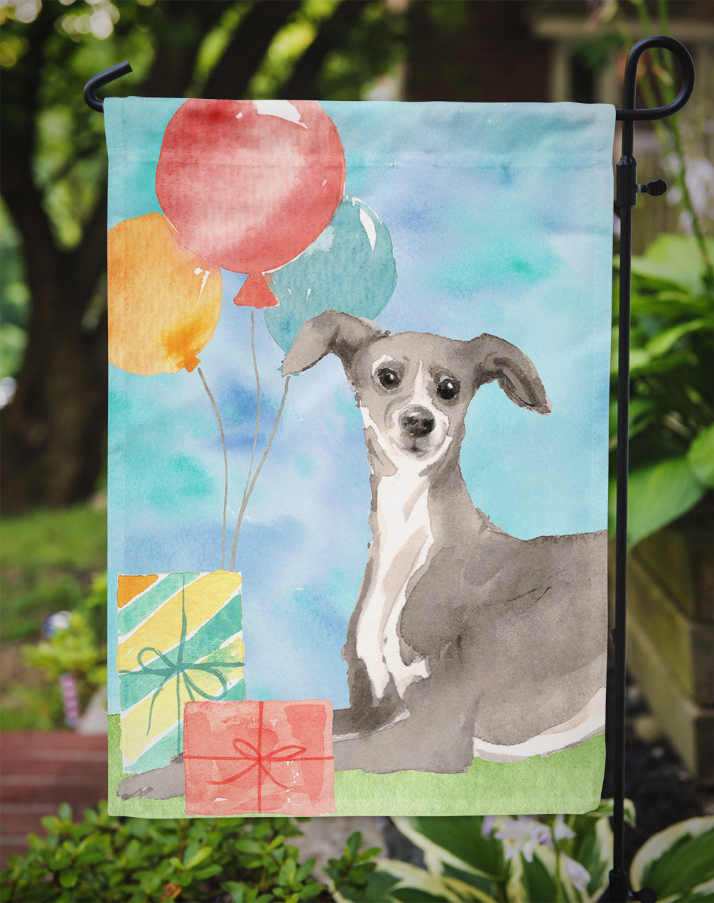Happy Birthday Italian Greyhound Garden Flag - Outdoor Decorative Yard Flag CK3256GF