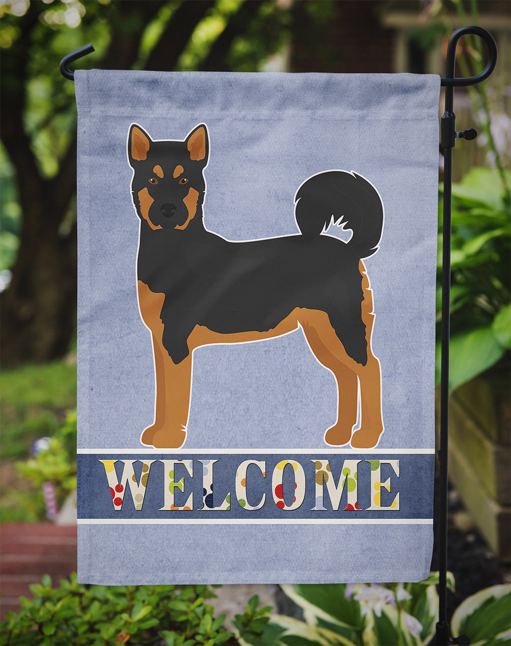 Akita Shepherd Black and Tan Welcome Garden Flag – Decorative Outdoor Yard Flag CK3704GF