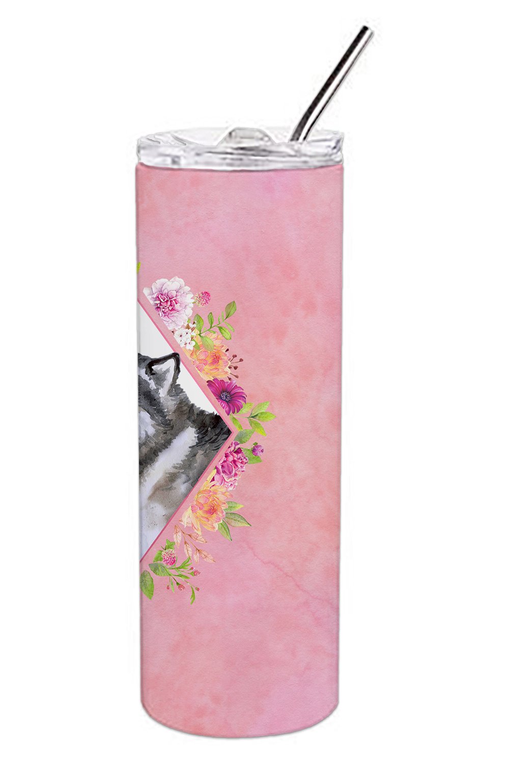 Alaskan Malamute Pink Flowers Double Walled Stainless Steel 20 oz Skinny Tumbler CK4112TBL20