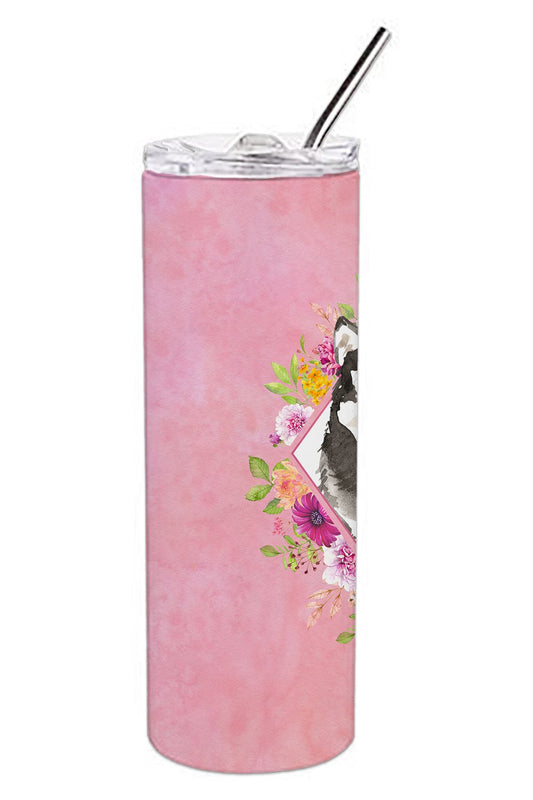 Alaskan Malamute Pink Flowers Double Walled Stainless Steel 20 oz Skinny Tumbler CK4224TBL20