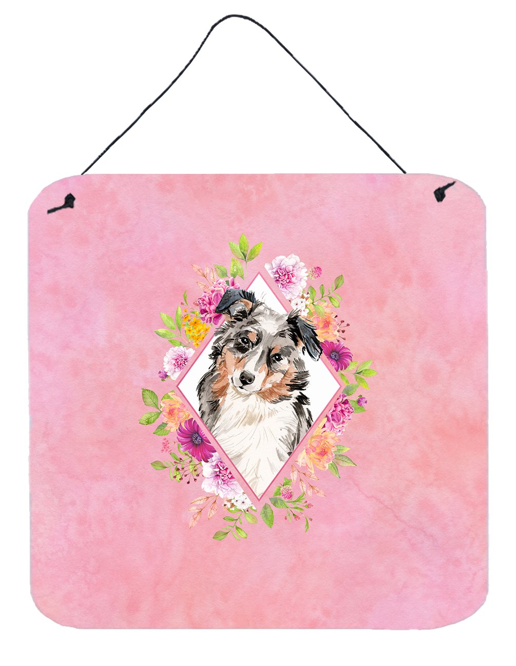 Australian Shepherd Pink Flowers Wall or Door Hanging Prints CK4267DS66