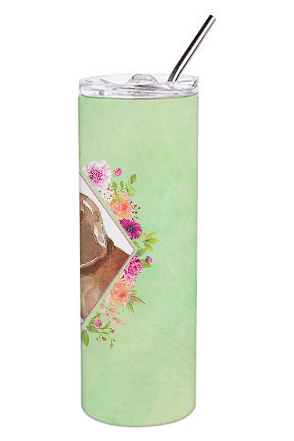 Dachshund Green Flowers Double Walled Stainless Steel 20 oz Skinny Tumbler CK4367TBL20