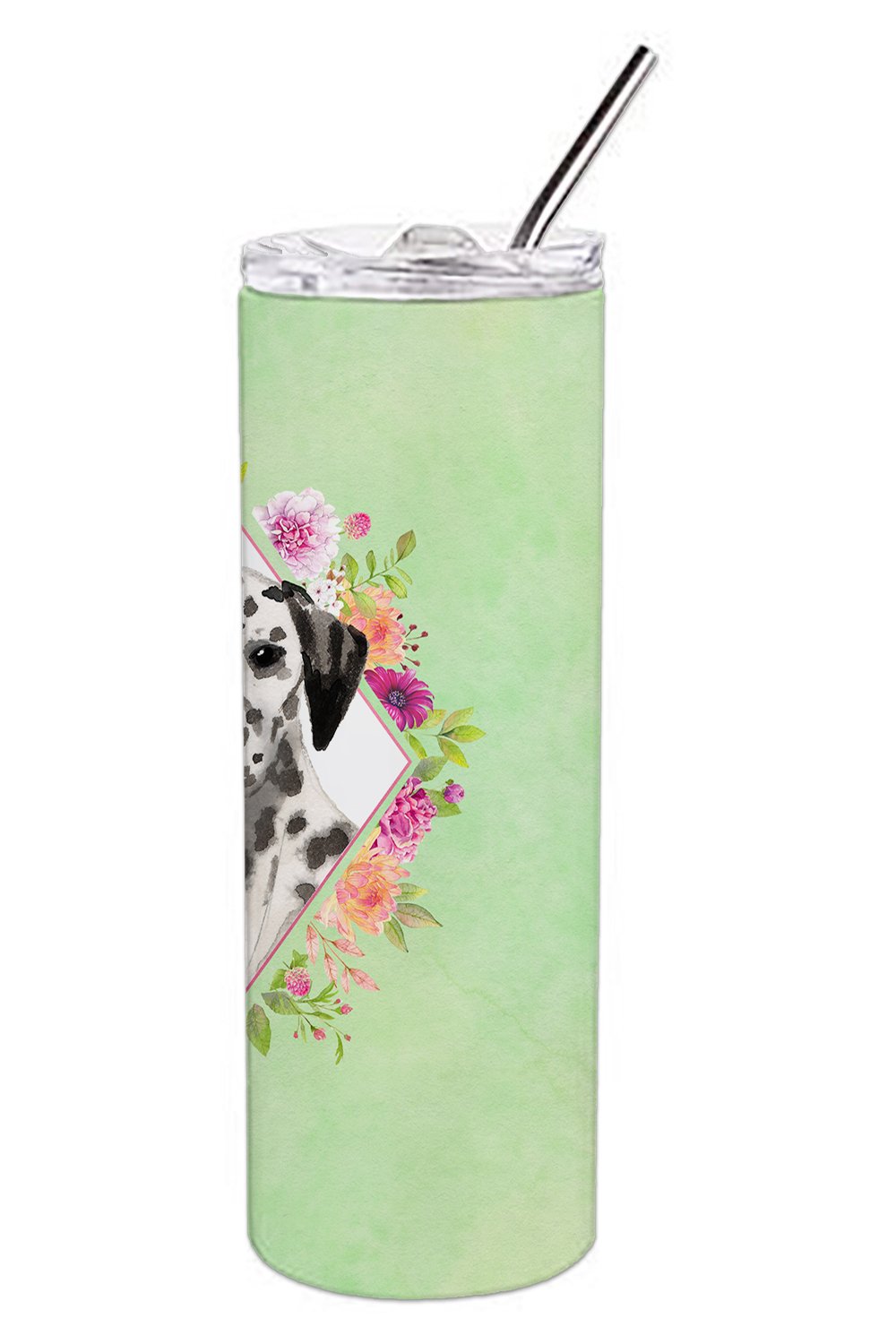 Dalmatian Green Flowers Double Walled Stainless Steel 20 oz Skinny Tumbler CK4402TBL20