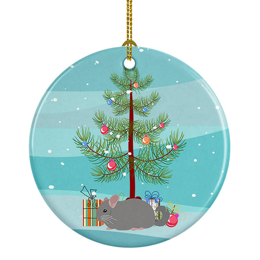 Agouti Chinchilla Merry Christmas Ornament - Round Ceramic Ornament – Artist-Designed Keepsake Decoration