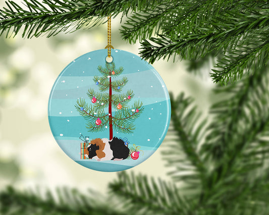 Abyssinian Guinea Pig Merry Christmas Ornament - Round Ceramic Ornament – Artist-Designed Keepsake Decoration