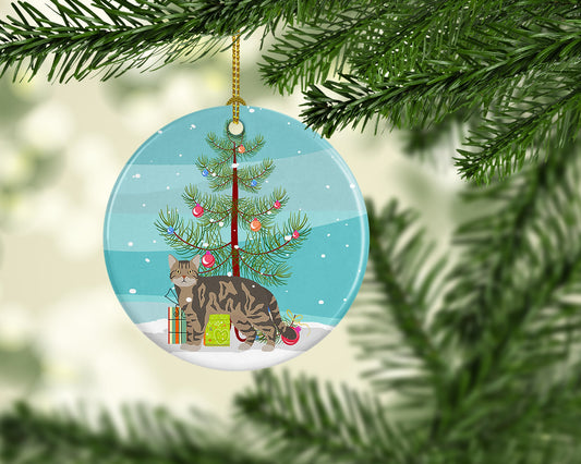 American Wirehair #1 Cat Merry Christmas Ornament - Round Ceramic Ornament – Artist-Designed Keepsake Decoration