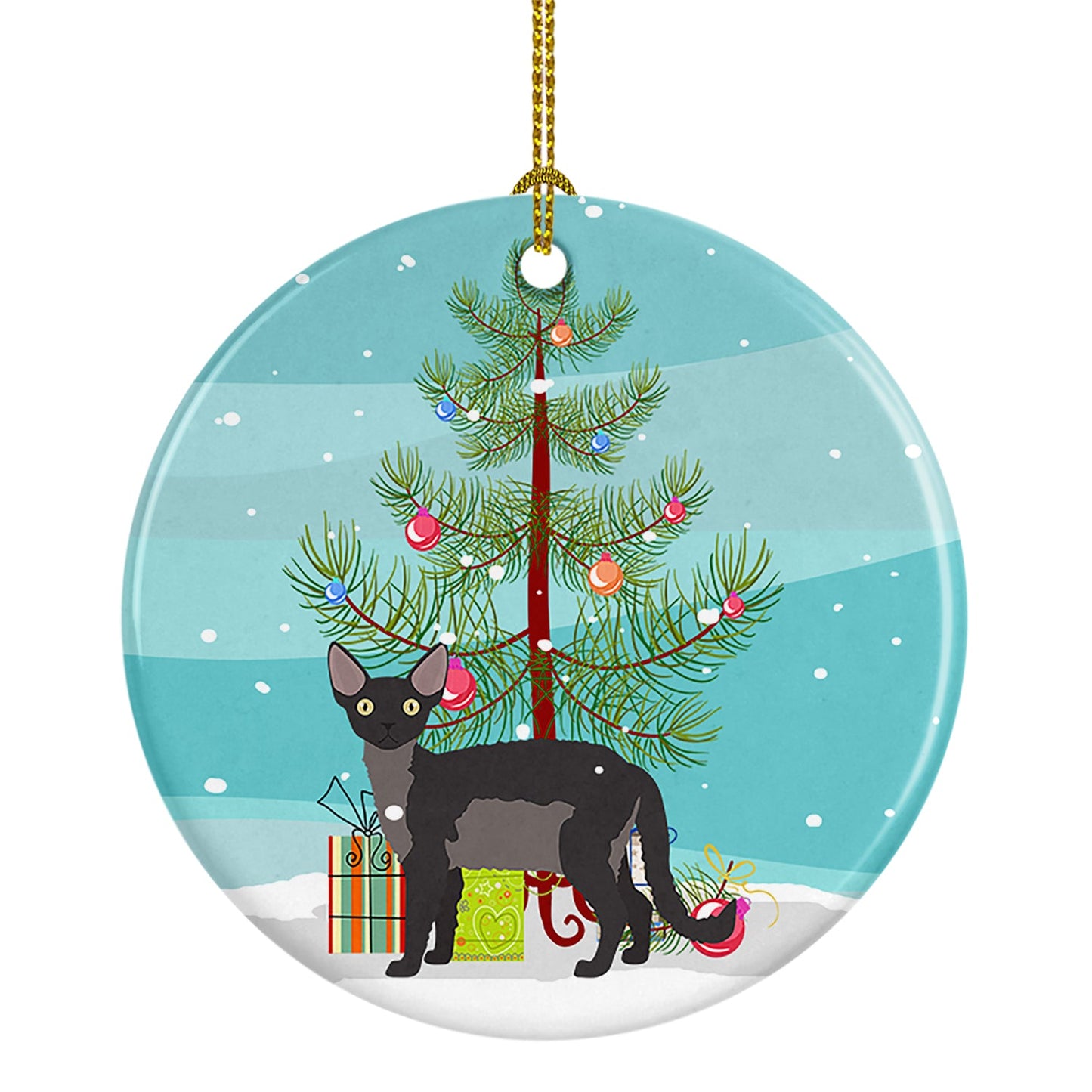 Devon Rex Cat Merry Christmas Ornament - Round Ceramic Ornament – Artist-Designed Keepsake Decoration
