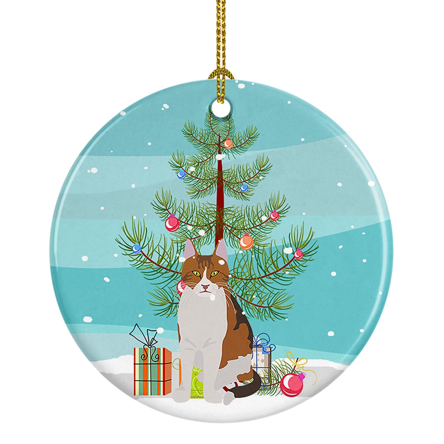 Aegean Cat Merry Christmas Ornament - Round Ceramic Ornament – Artist-Designed Keepsake Decoration