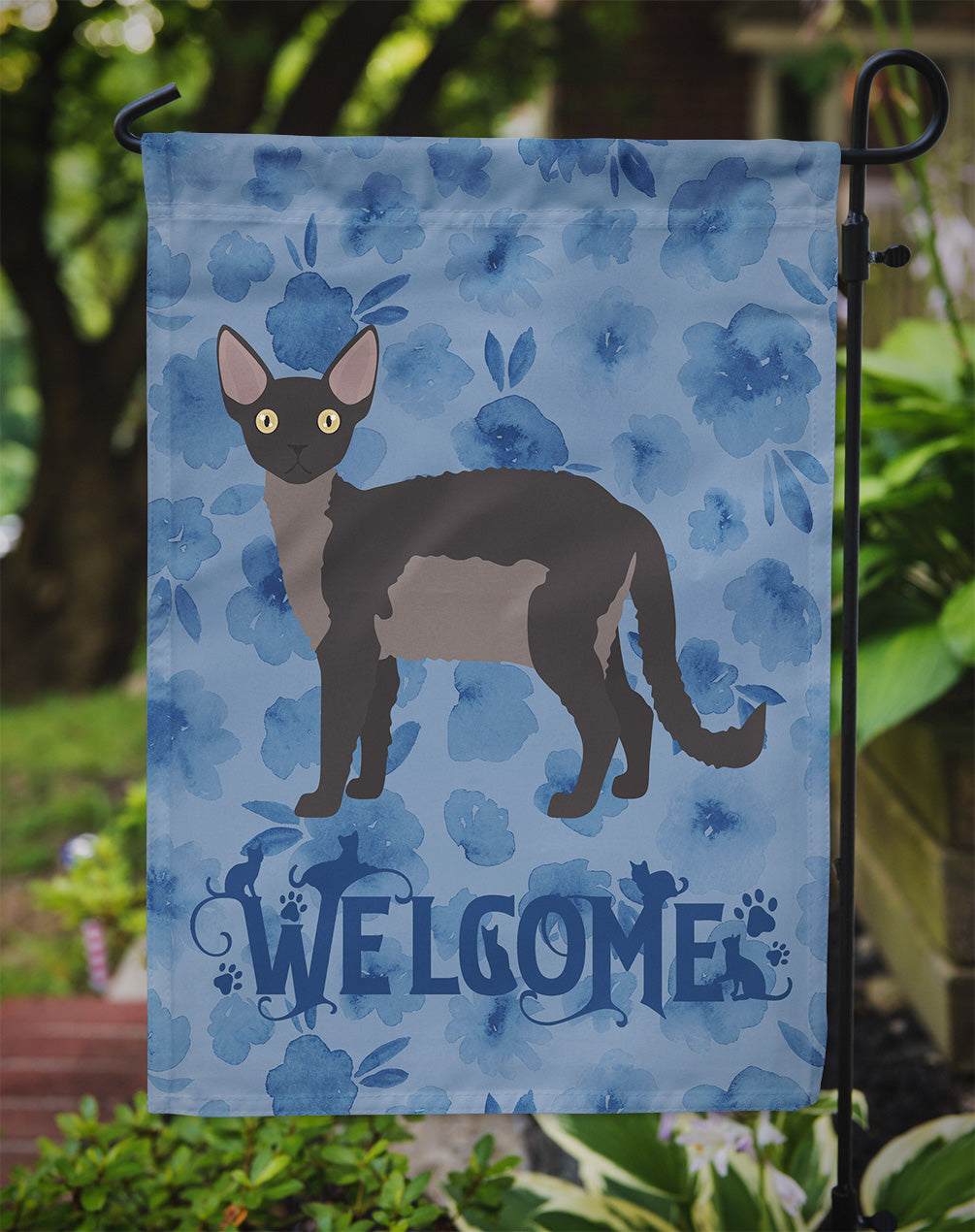 Devon Rex Cat Welcome Garden Flag - Outdoor Decorative Yard Flag CK4867GF