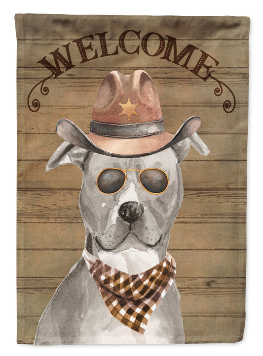 Staffordshire Bull Terrier Cowboy Dog Welcome Garden Flag – Western-Style Dog with Hat & Sunglasses CK6276GF
