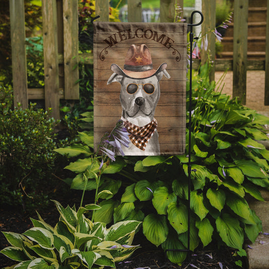 Staffordshire Bull Terrier Cowboy Dog Welcome Garden Flag – Western-Style Dog with Hat & Sunglasses CK6276GF