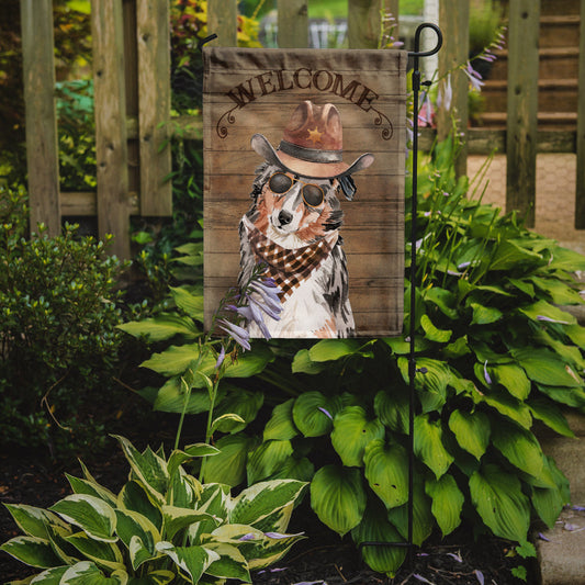 Australian Shepherd Cowboy Dog Welcome Garden Flag – Western-Style Dog with Hat & Sunglasses CK6278GF