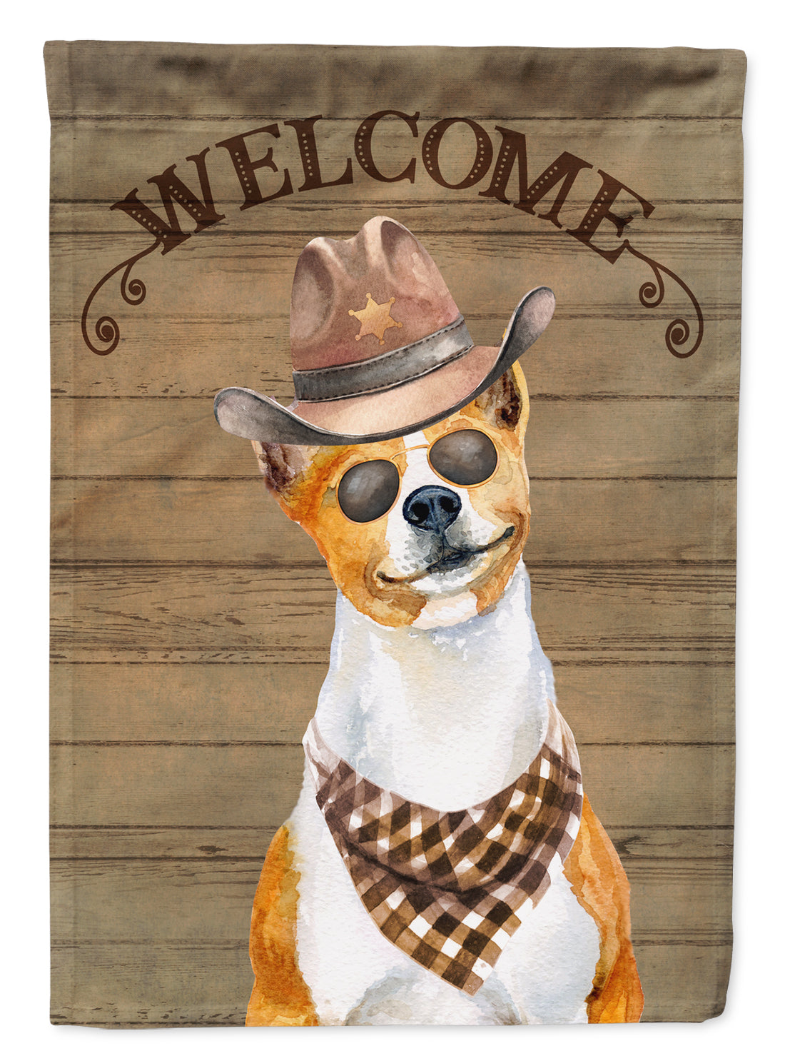 Basenji Cowboy Dog Welcome Garden Flag – Western-Style Dog with Hat & Sunglasses CK6279GF