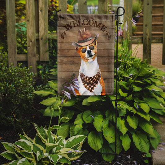 Basenji Cowboy Dog Welcome Garden Flag – Western-Style Dog with Hat & Sunglasses CK6279GF