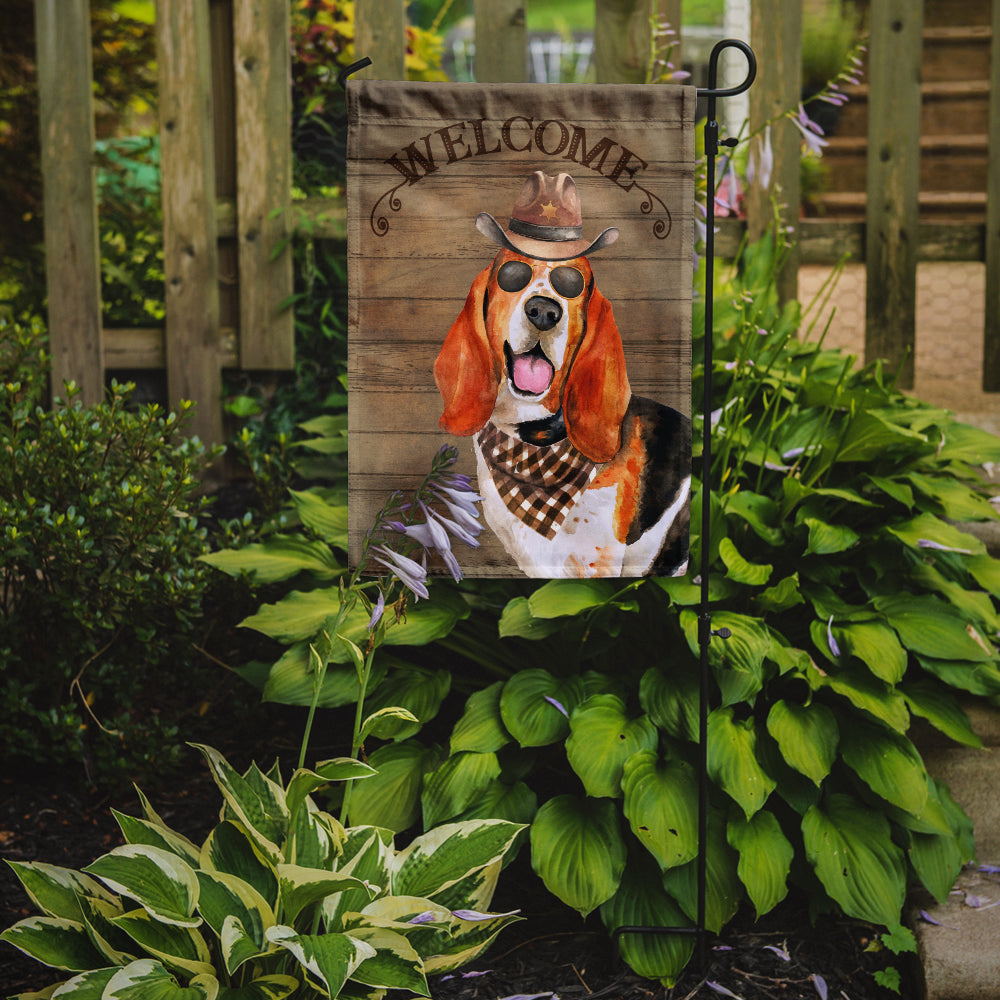 Basset Hound Cowboy Dog Welcome Garden Flag – Western-Style Dog with Hat & Sunglasses CK6280GF