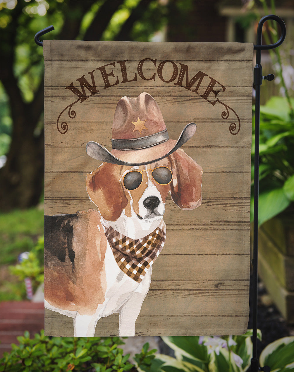 Beagle Cowboy Dog Welcome Garden Flag – Western-Style Dog with Hat & Sunglasses CK6282GF