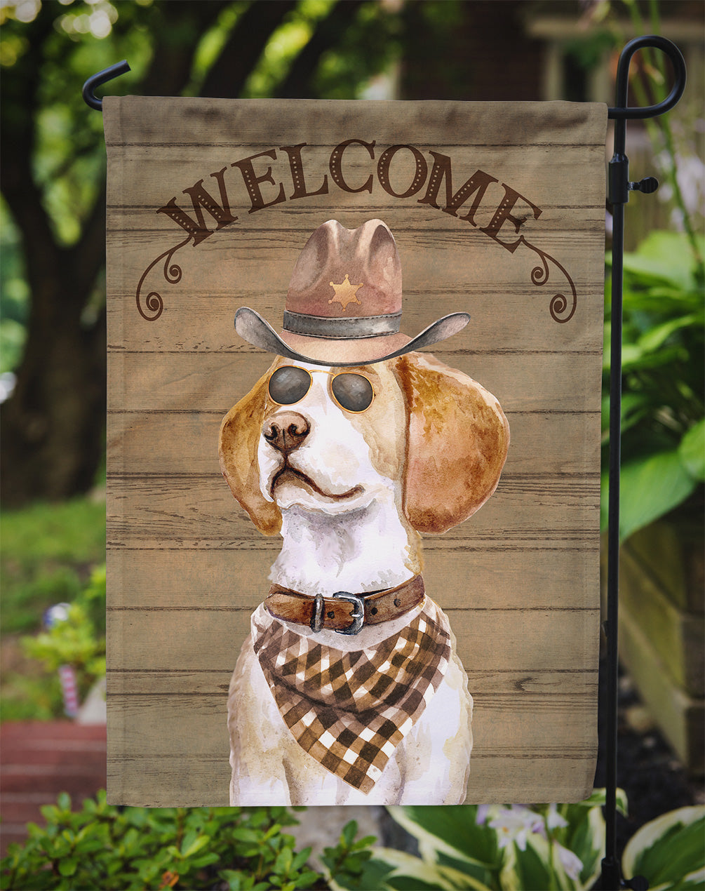 Beagle #2 Cowboy Dog Welcome Garden Flag – Western-Style Dog with Hat & Sunglasses CK6283GF