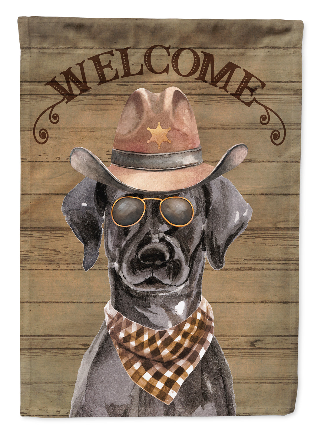 Black Labrador Retriever Cowboy Dog Welcome Garden Flag – Western-Style Dog with Hat & Sunglasses CK6288GF
