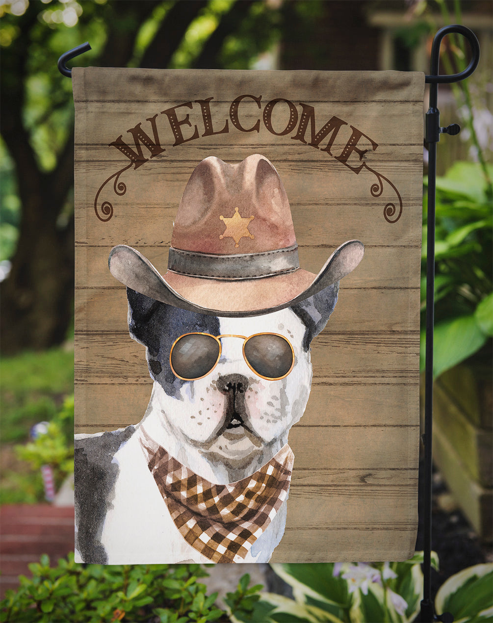 French Bulldog Cowboy Dog Welcome Garden Flag – Western-Style Dog with Hat & Sunglasses CK6289GF