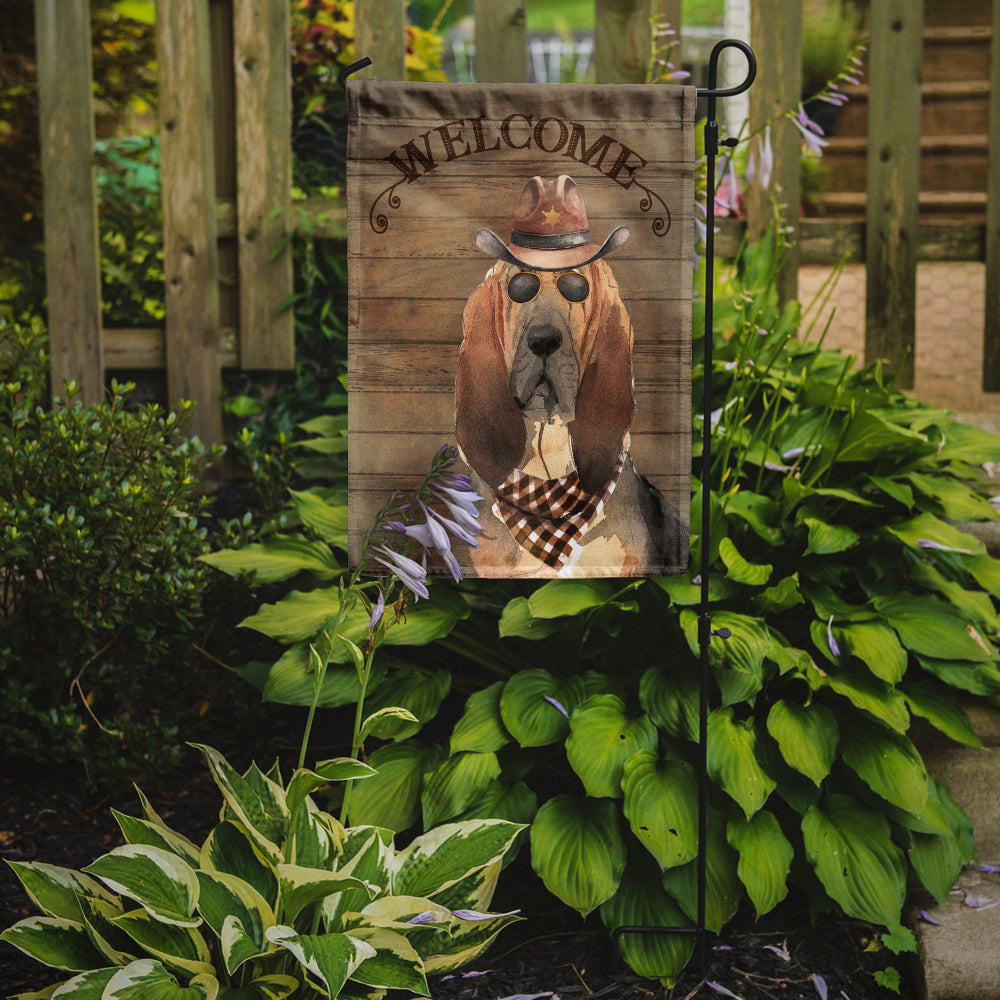 Bloodhound Cowboy Dog Welcome Garden Flag – Western-Style Dog with Hat & Sunglasses CK6290GF