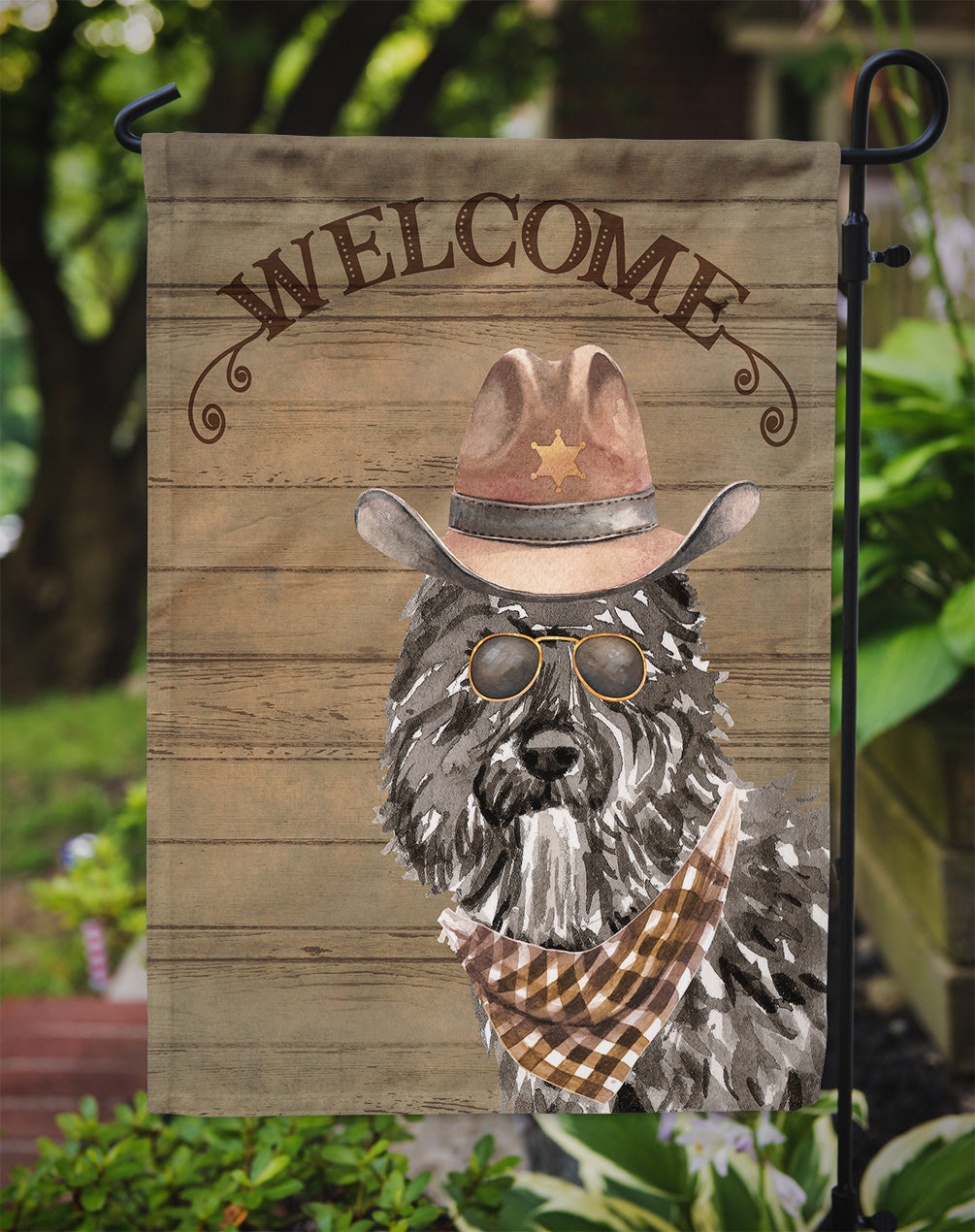 Bouvier des Flandres Cowboy Dog Welcome Garden Flag – Western-Style Dog with Hat & Sunglasses CK6292GF