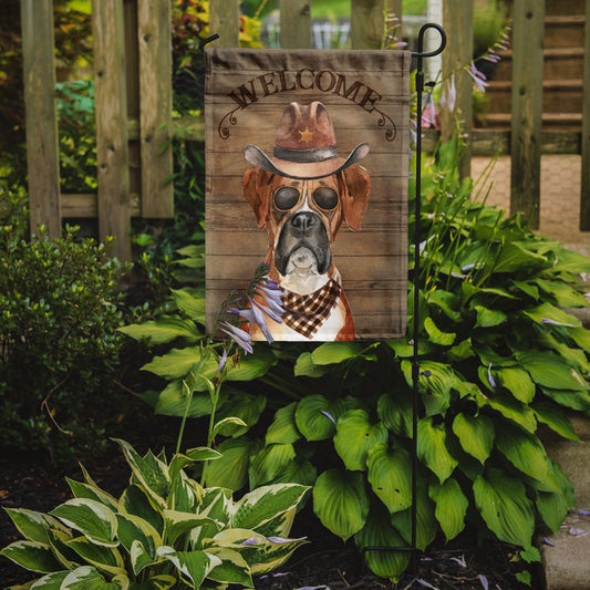 Boxer Cowboy Dog Welcome Garden Flag – Western-Style Dog with Hat & Sunglasses CK6293GF