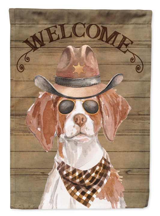 Brittany Cowboy Dog Welcome Garden Flag – Western-Style Dog with Hat & Sunglasses CK6294GF