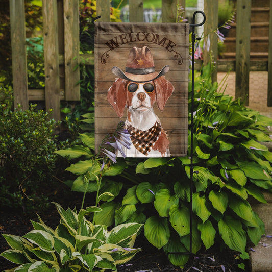 Brittany Cowboy Dog Welcome Garden Flag – Western-Style Dog with Hat & Sunglasses CK6294GF