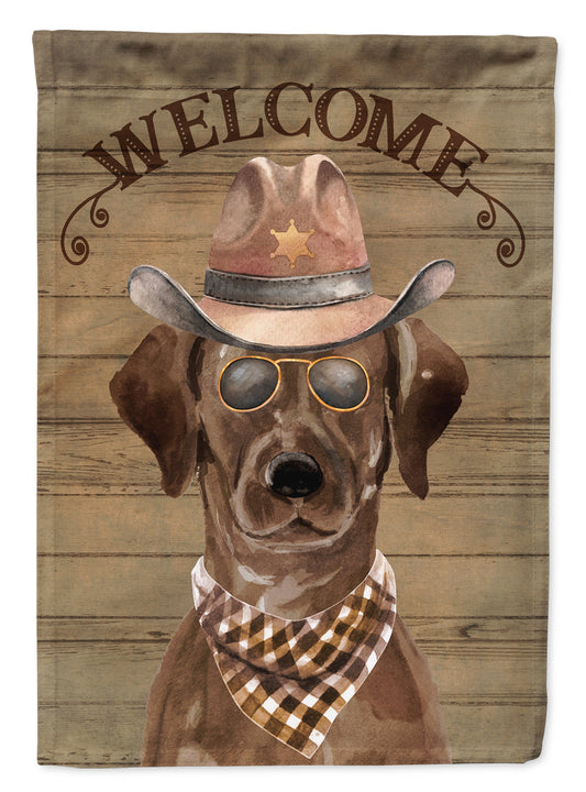 Chocolate Labrador Retriever Cowboy Dog Welcome Garden Flag – Western-Style Dog with Hat & Sunglasses CK6297GF
