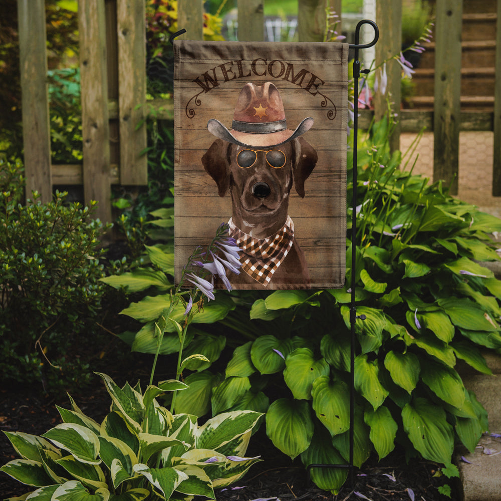 Chocolate Labrador Retriever Cowboy Dog Welcome Garden Flag – Western-Style Dog with Hat & Sunglasses CK6297GF