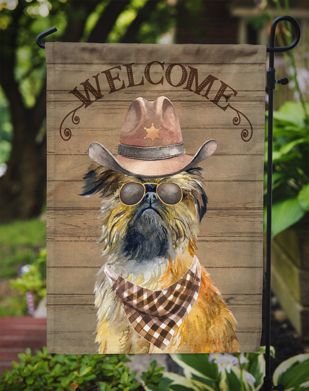 Brussels Griffon Cowboy Dog Welcome Garden Flag – Western-Style Dog with Hat & Sunglasses CK6298GF
