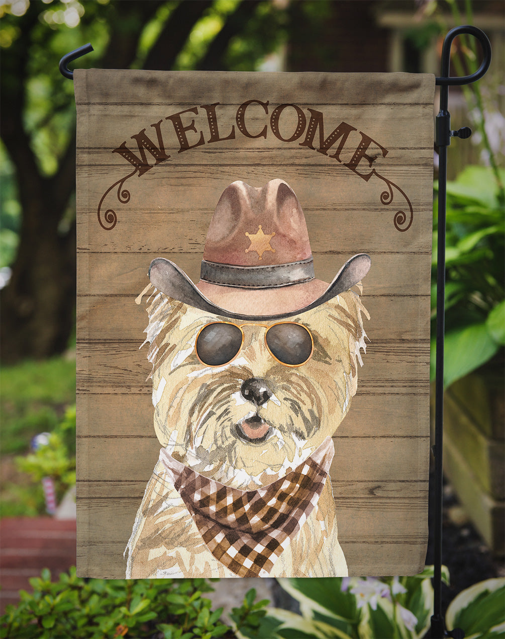 Cairn Terrier Cowboy Dog Welcome Garden Flag – Western-Style Dog with Hat & Sunglasses CK6299GF