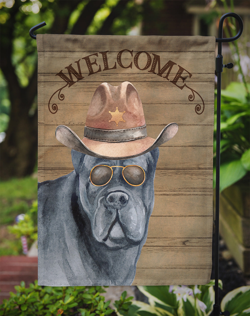 Cane Corso Cowboy Dog Welcome Garden Flag – Western-Style Dog with Hat & Sunglasses CK6300GF