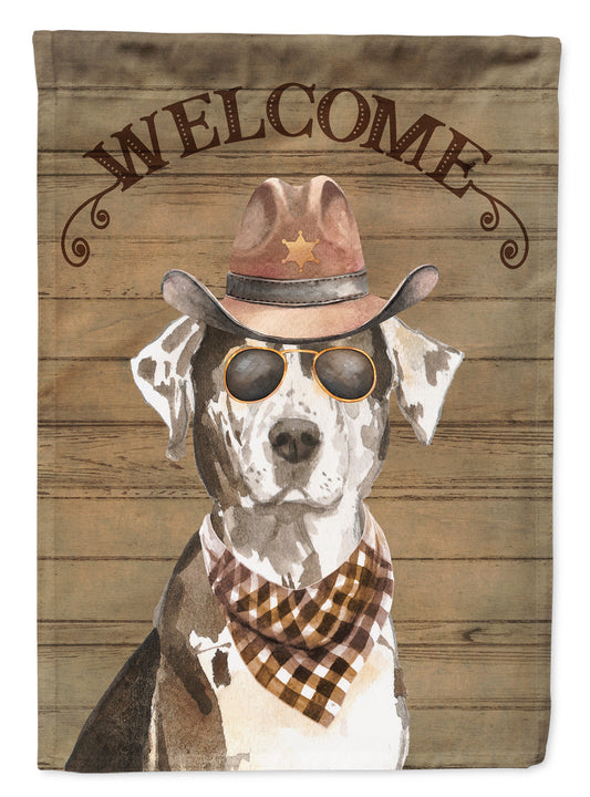 Catahoula Leopard Dog Cowboy Dog Welcome Garden Flag – Western-Style Dog with Hat & Sunglasses CK6301GF